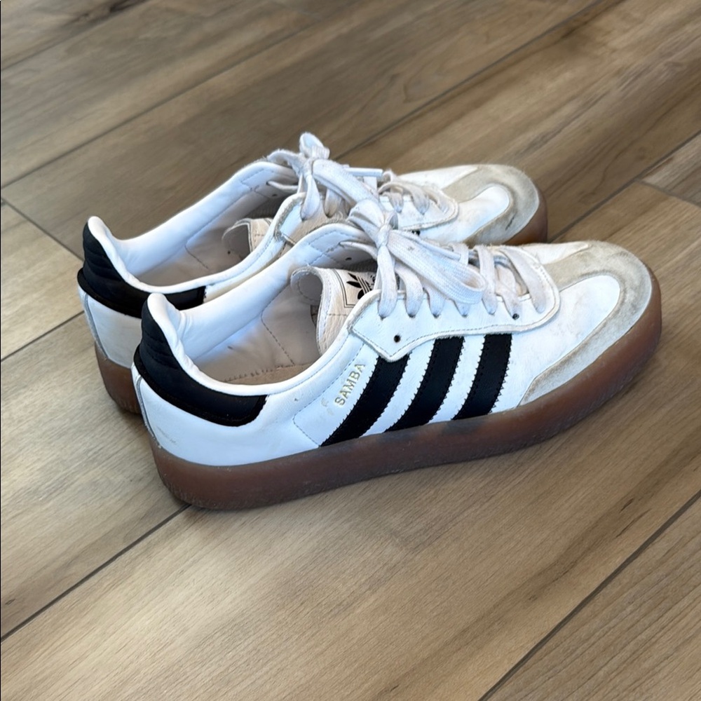 Adidas White and Black Gum Sole Samba Sneakers
